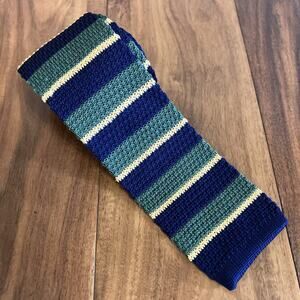 Square End Knit Necktie Silk Striped The Tie Bar Blue Green Preppy Business Prom